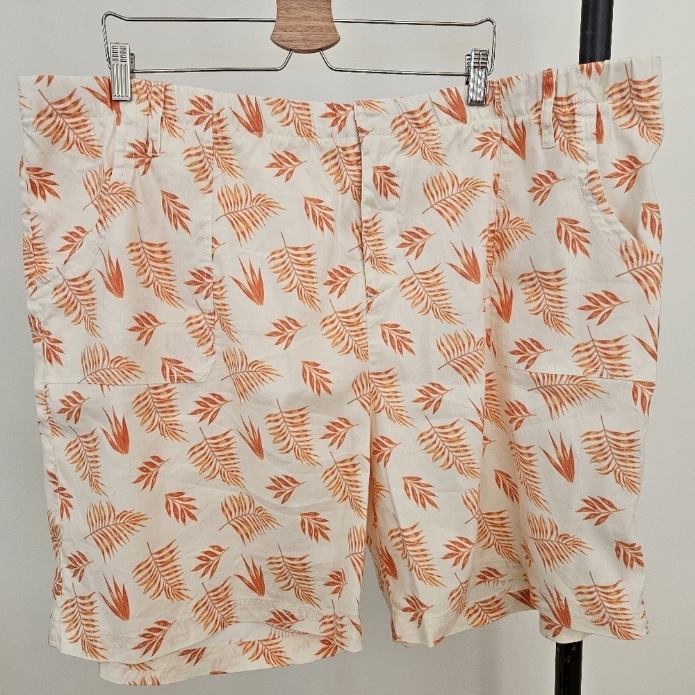 Soft Surroundings Shorts 3X Plus Size Pockets Botanical Leaf Print Linen Blend